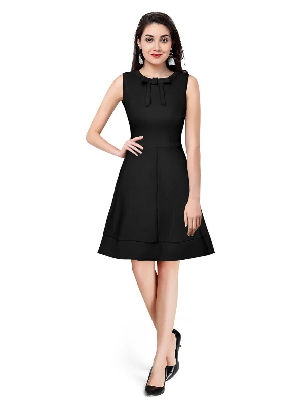 Fashion Forward Outfits Odette Black Polyester Skater  Dress For Women