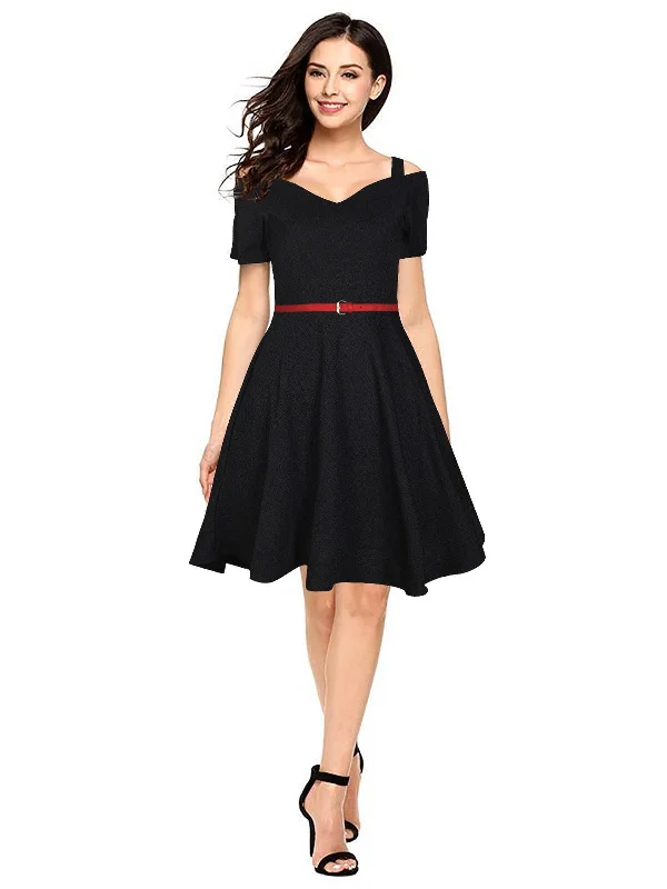 Summer Fashion Odette Black Polyester Skater Dress For Women