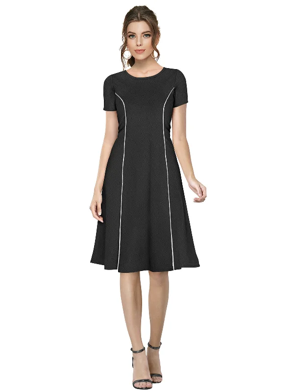 Chic And Edgy Odette Black Skater Knit Fabric Dress For Women