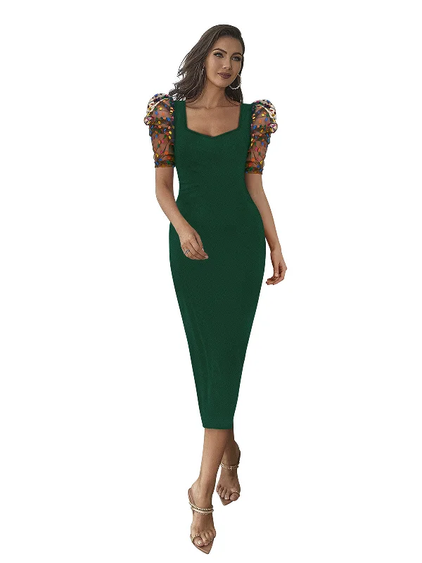 Season Appropriate Women's Collection Odette Green Skater Knit Fabric Dress For Women