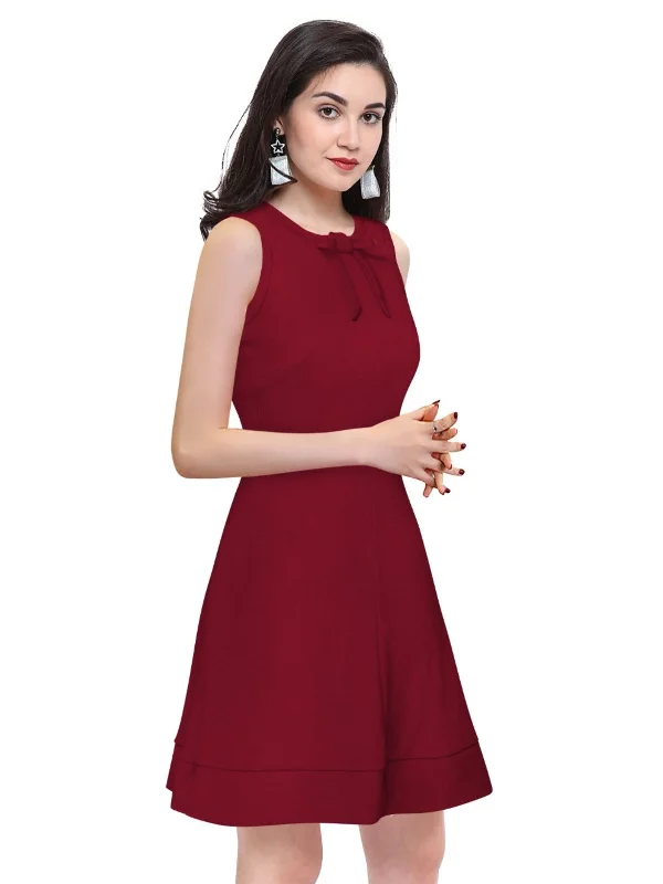 Trendy Styles Odette Maroon Polyester Skater  Dress For Women