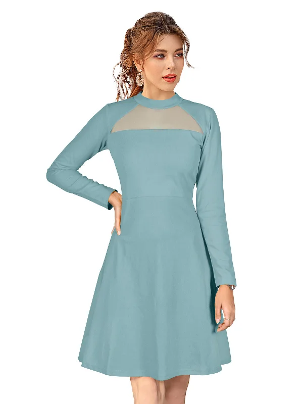 Gorgeous Glamour Collection Odette Light Blue Skater Knit Fabric  Dress For Women