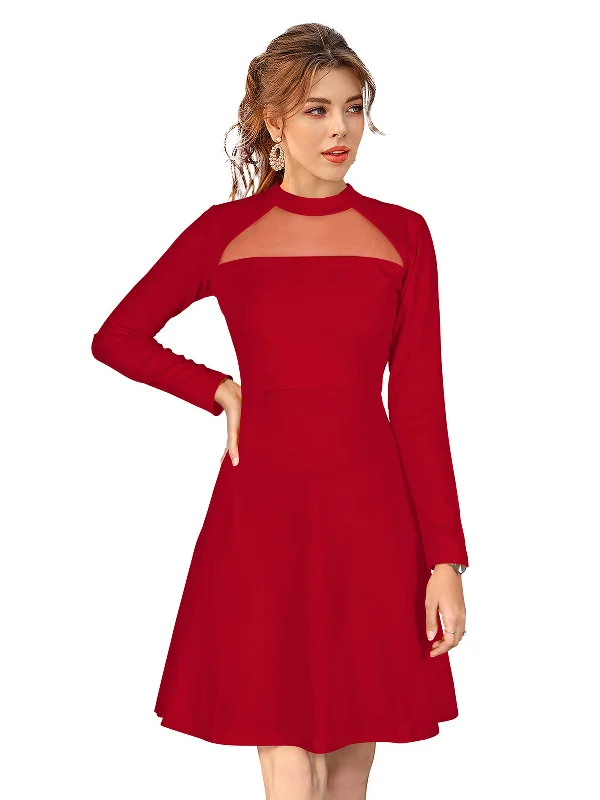 Trend Leading Collection Odette Red Skater Knit Fabric Dress For Women