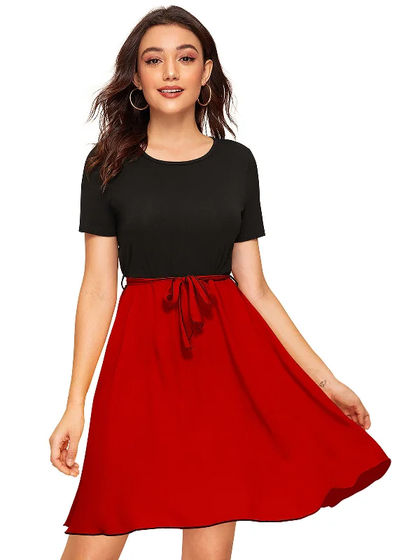 Chic Trend Collection Odette Red and Black Knit Fabric Dress For Women