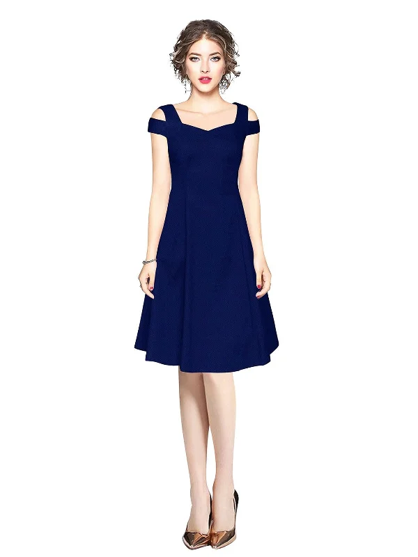 Evening Looks Odette Royal Blue Polyester Skater Dress For Women