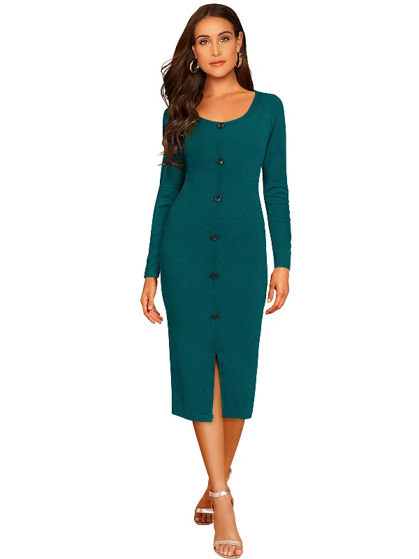 Flash Sale Now Odette Teal Bodycon Knit Fabric Dress For Women