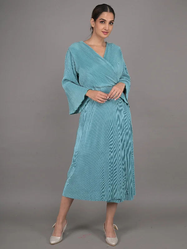 Top Brand Discounts Odette Teal Wrap Around Stitched Dress for Women