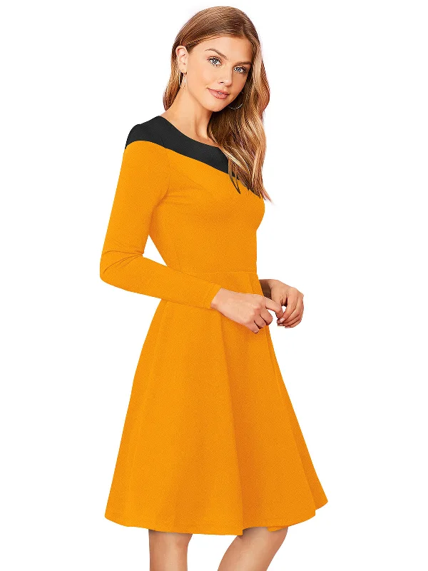 Chic Trends Unveiled Odette Yellow Skater Knit Fabric Dress For Women