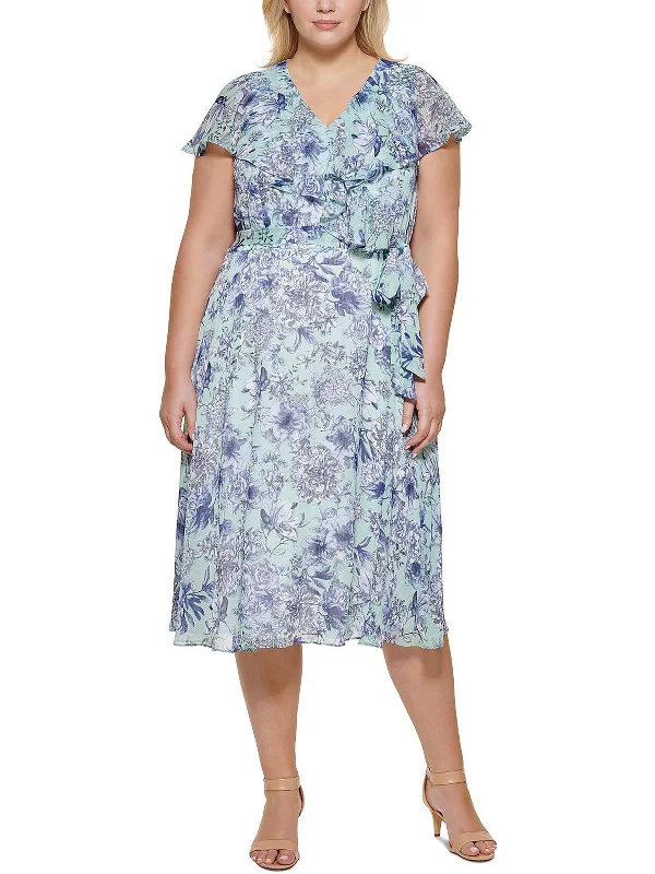 Weekend Special Plus Womens Chiffon Floral Fit & Flare Dress