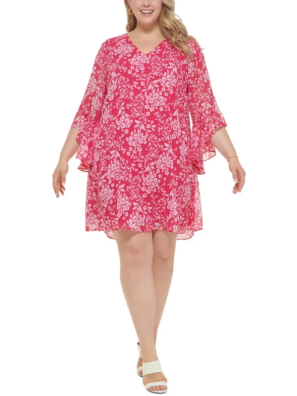 The Latest Fashion Trends Plus Womens Floral Knee Shift Dress