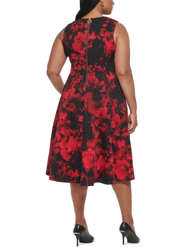 Big Discounts Plus Womens Floral Midi Fit & Flare Dress