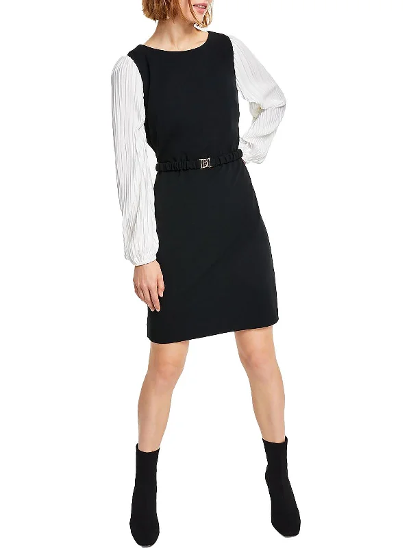 Feminine Grace Womens Belted Midi Wear to Work Dress