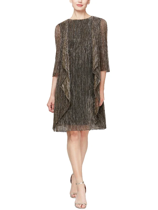 Trendy Clothing Sale Womens Crinkled Metallic Midi Dress