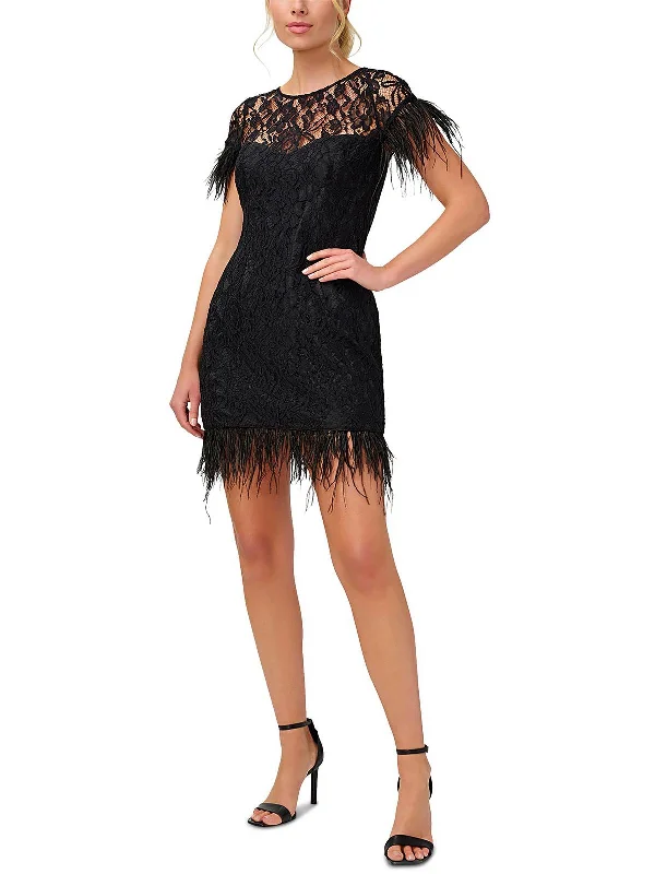 Trend Forward Threads For Her Womens Feather Trim Mini Cocktail and Party Dress