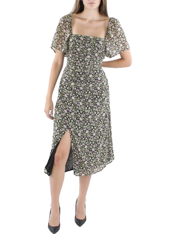 Fashion Forward Style Womens Floral Print Calf Midi Dress