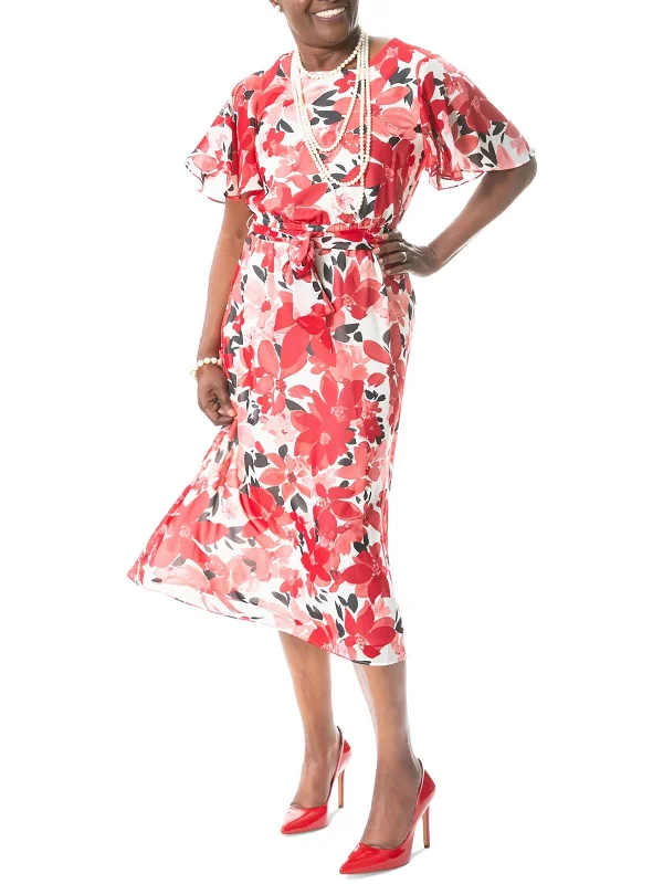 Trendy Threads Womens Floral Print Calf Midi Dress