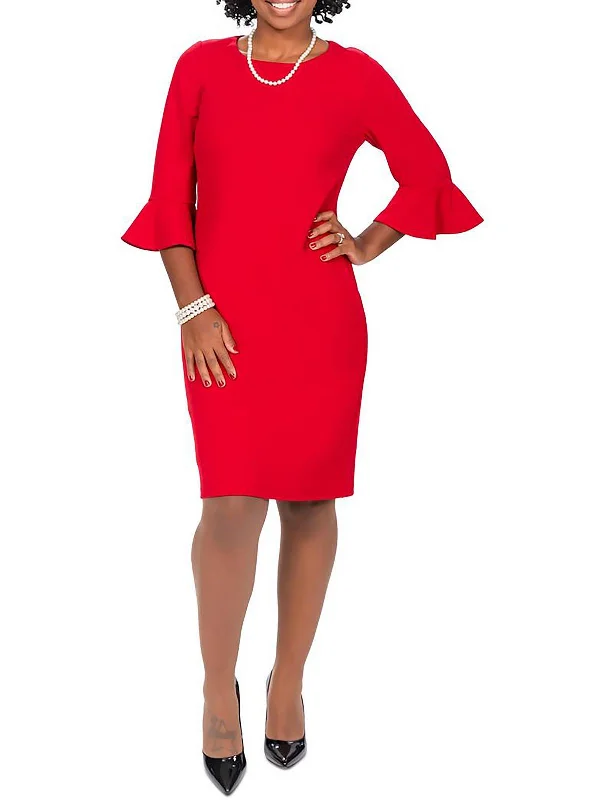 Trend Forward Women's Wear Womens Knit Ruffle-Seeves Sheath Dress