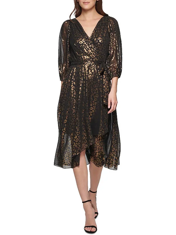 Grab Romantic Date - Night Styles Now Womens Metallic Midi Wrap Dress