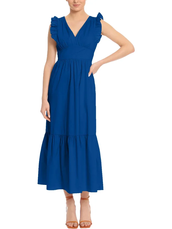 Elegant Styles Womens Ruffle Sleeve Long Maxi Dress