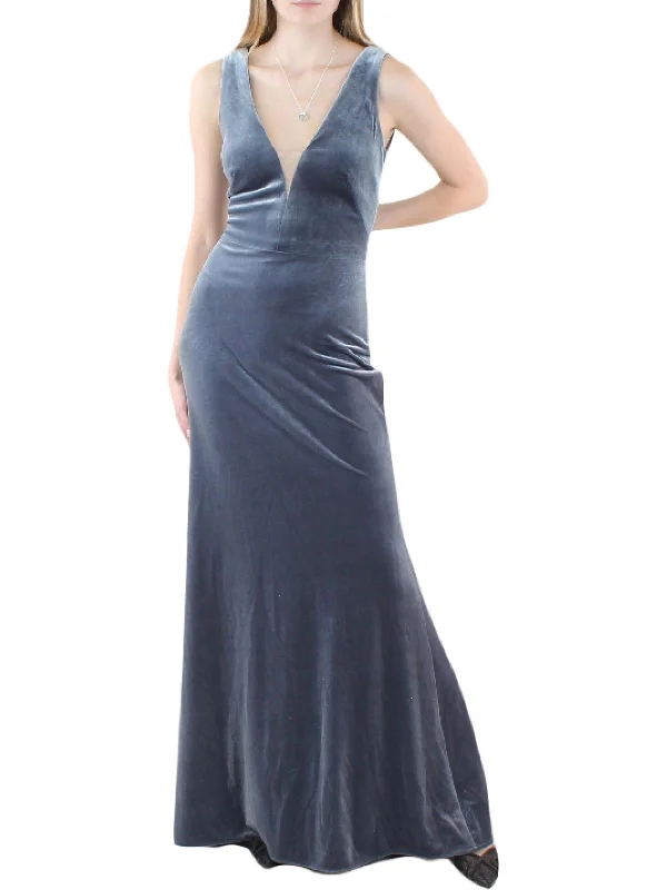 Vibrant Styles Womens Velvet Long Evening Dress