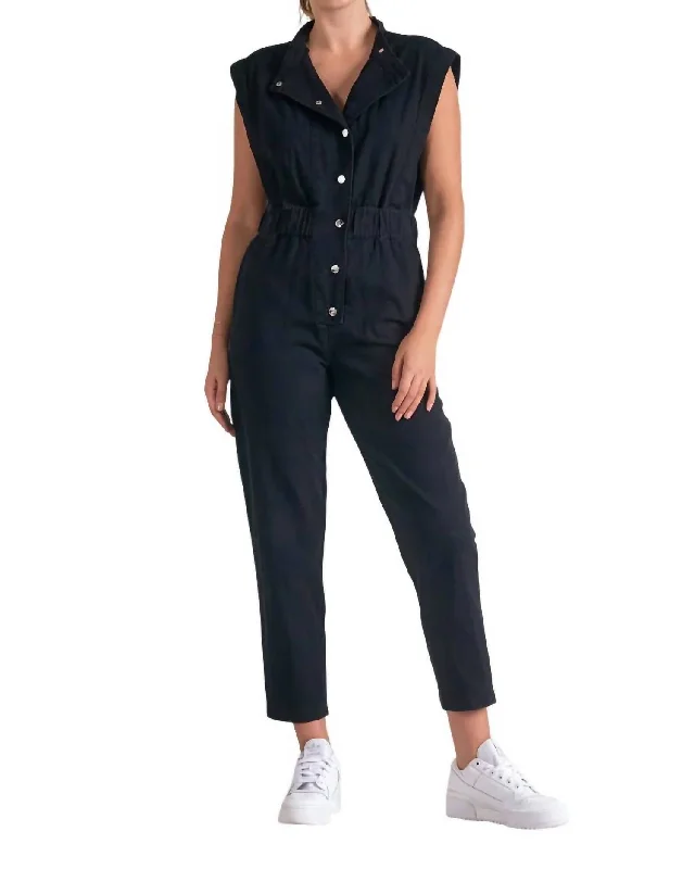 Chic Outfits Buttoned Front Sleeveless Jumpsuit In Black