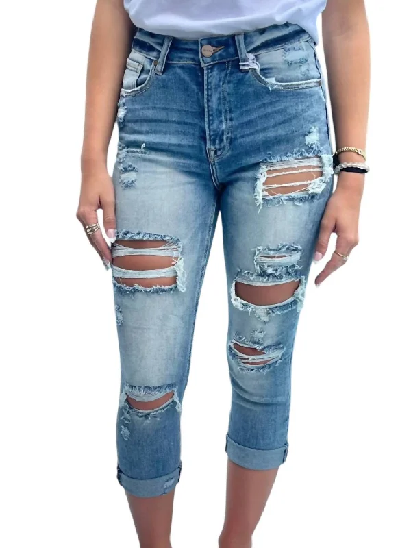 Trendy Street Style Attire Calculated Risk Capris Jeans In Blue