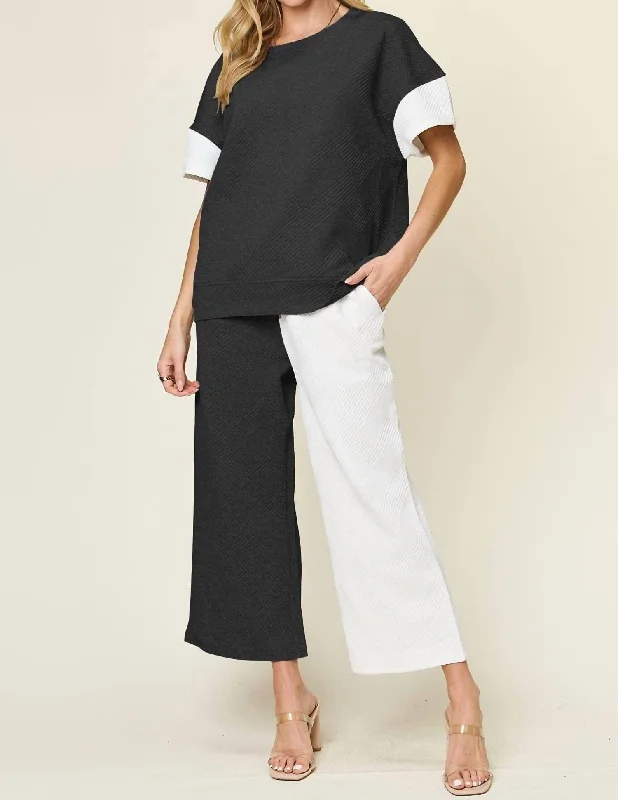 Step Ahead, Lead The Trend Chic Textured T-Shirt & Pants Set In White