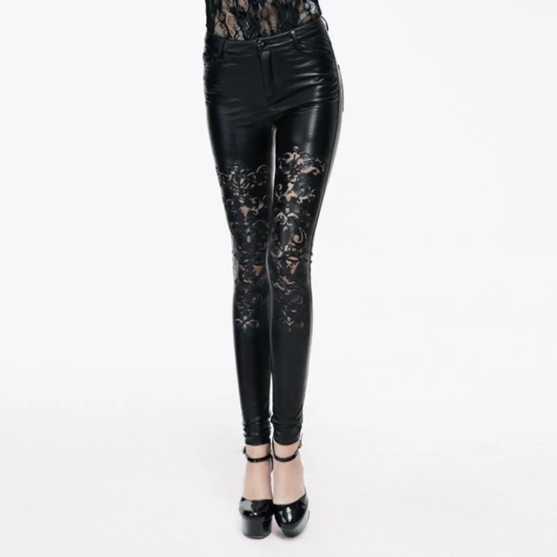 Shop Our Looks Women's Cutwork Design Faux Leather Punk Trousers