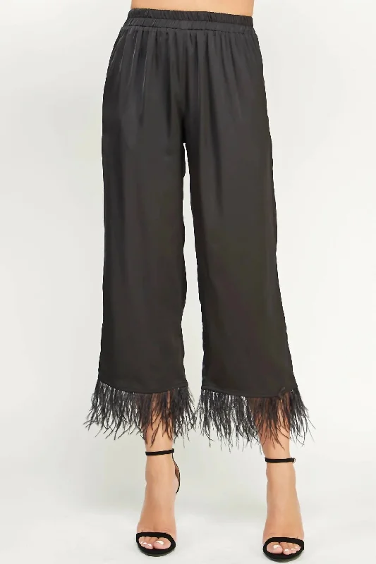 Bid Farewell To The Old Season Foncy Feather Trim Pants In Black