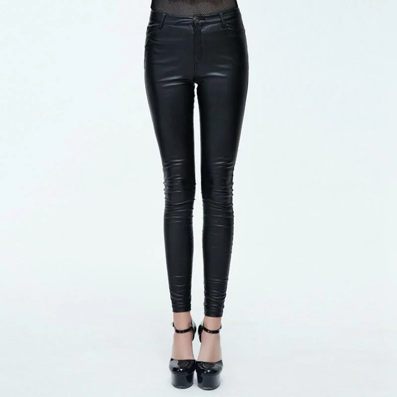 Inspired By You, Designed For You Women's Goth Leather Low Rise Pants With Skull Button