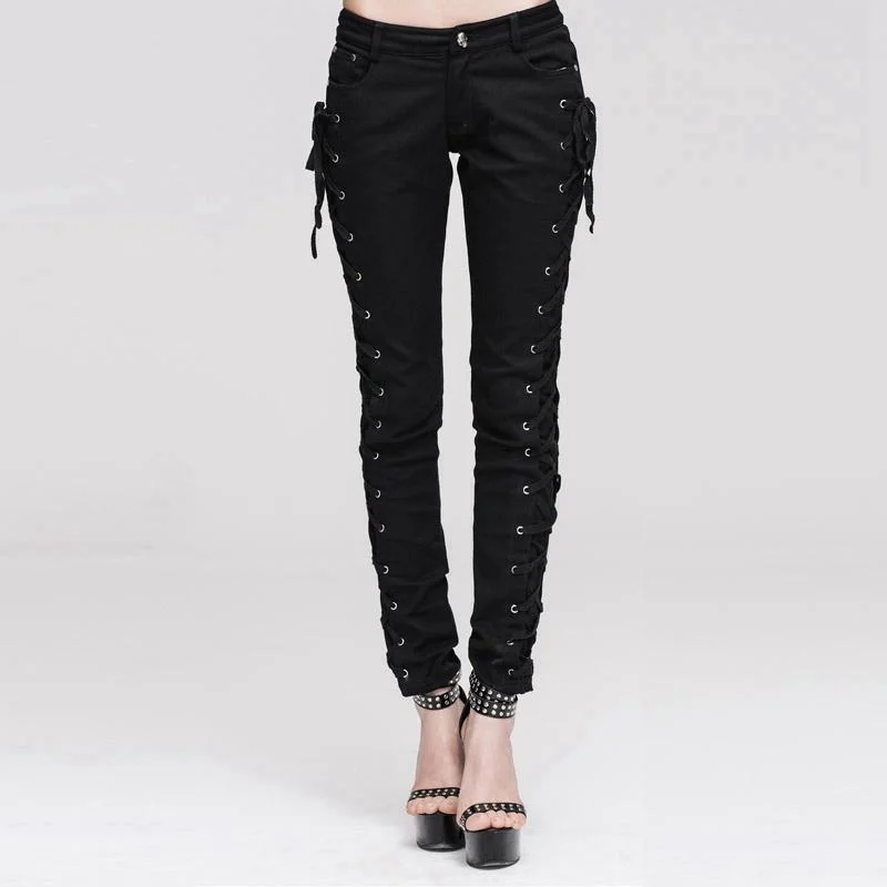 Huge Markdowns Women's Goth Skinny Lacing Detailed Pants