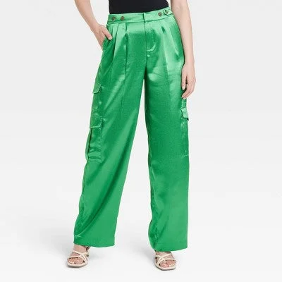 Limited Stock, Big Discounts New - A New Day Women's Straight Relaxed High Rise Satin Cargo Pants Glossy