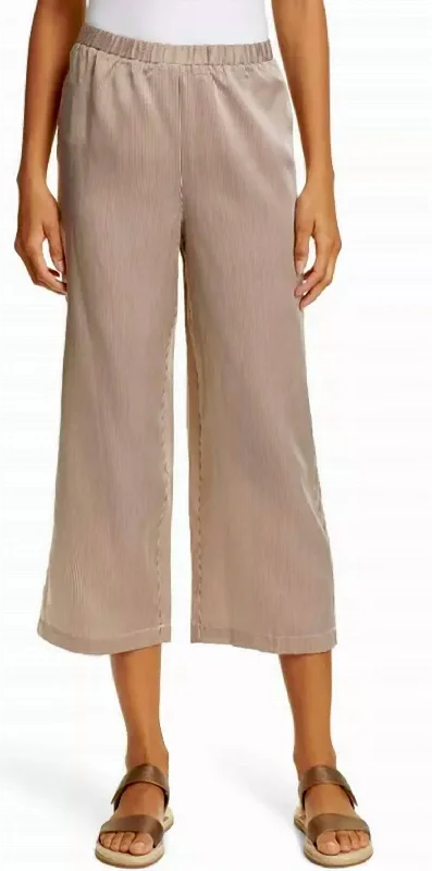 The Latest Fashion Trends Striped Wide Leg Silk Cropped Pant In Nutmeg