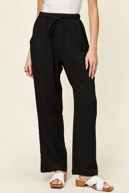 Massive Selection Sale Texture Drawstring Straight Pants In Black