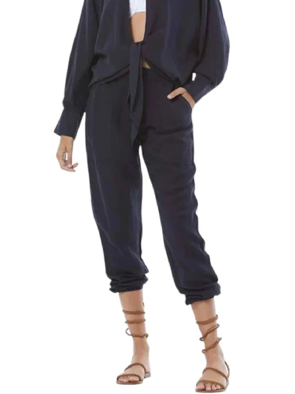 Bold Fashion Trooper Linen Jogger In Midnight