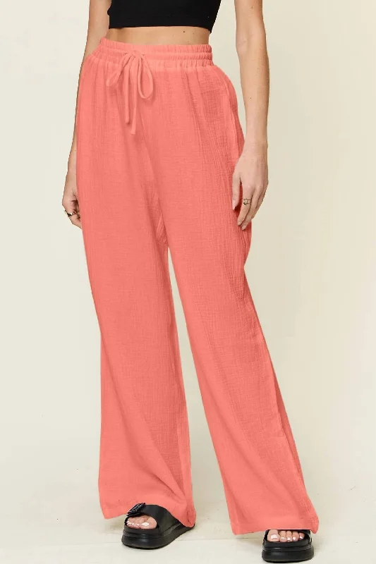 Spring Wardrobe Wide Leg Drawstring Pants In Watermelon Pink