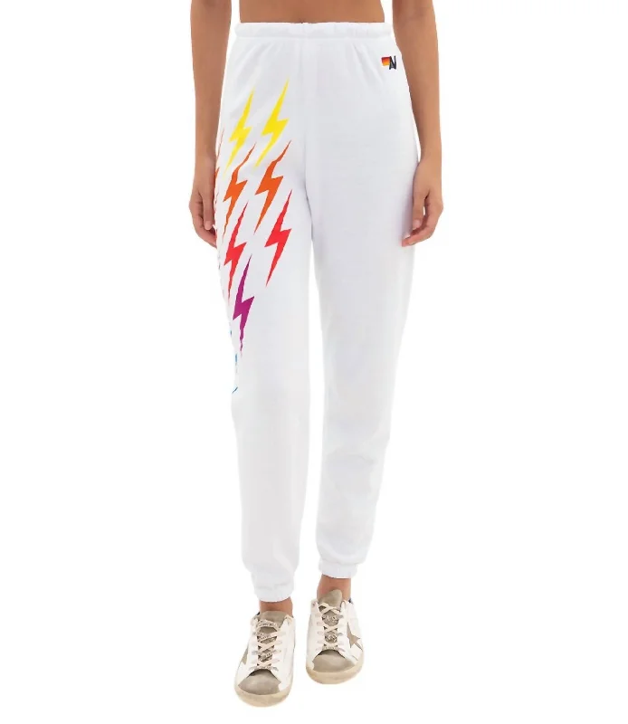 Fashionista Favorites Women's Bolt Gradient Sweatpants In White/rainbow