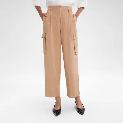 Elegant Styles Women's High-Rise Straight Leg Cargo Pants - A New Day Camel S