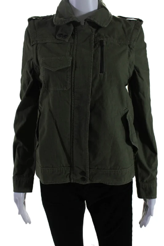 Day To Night Styles Aether Womens Cotton Textured Zip Lined Collar Button Jacket Army Green