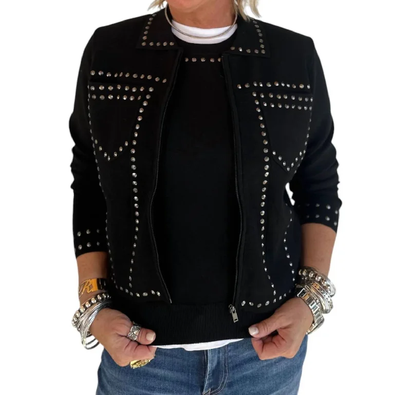 Coastal Beach - Inspired Style Be Serious Studded Jacket In Black