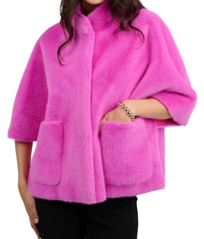 Wardrobe Upgrade Faux Capelet Jacket In Fuchsia