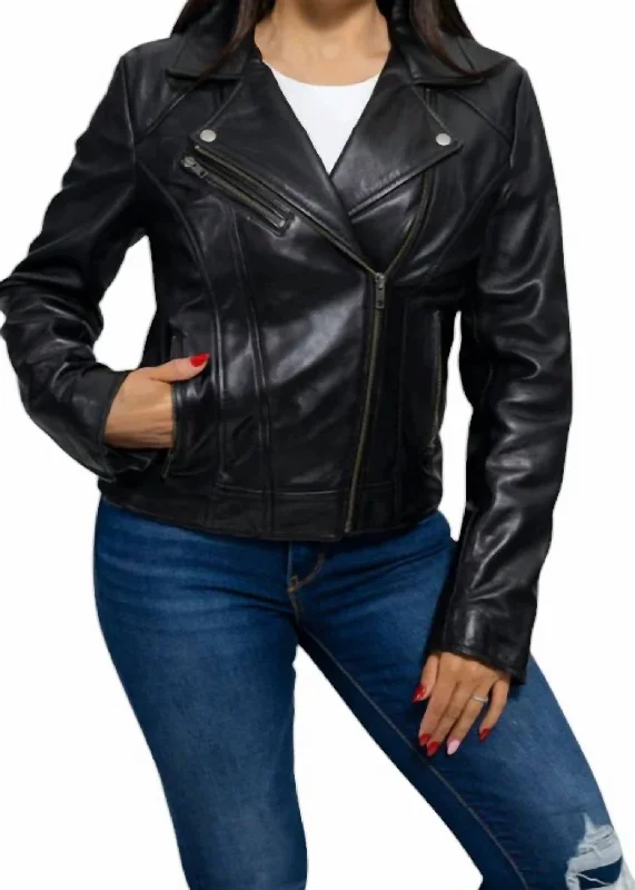 Season Sale Genuine Leather Rock Star Jacket In Black