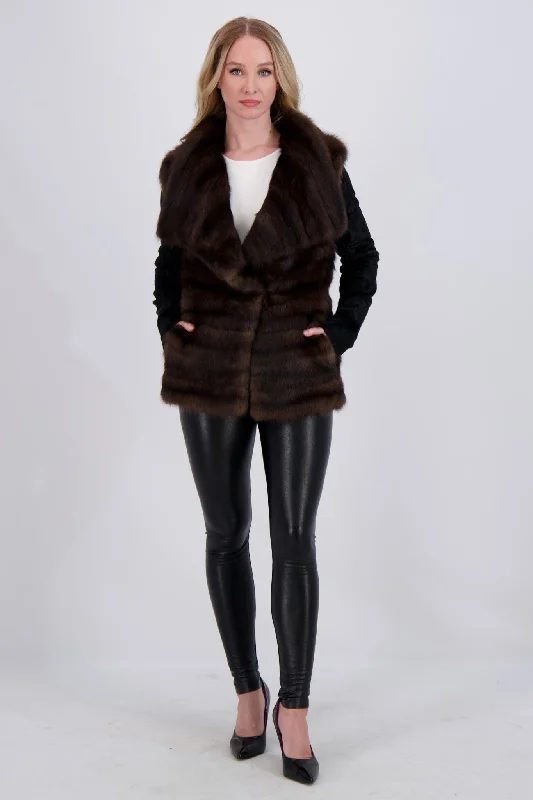 Eclectic Style Wardrobe HORIZONTAL SABLE JACKET WITH LAMB SLEEVES