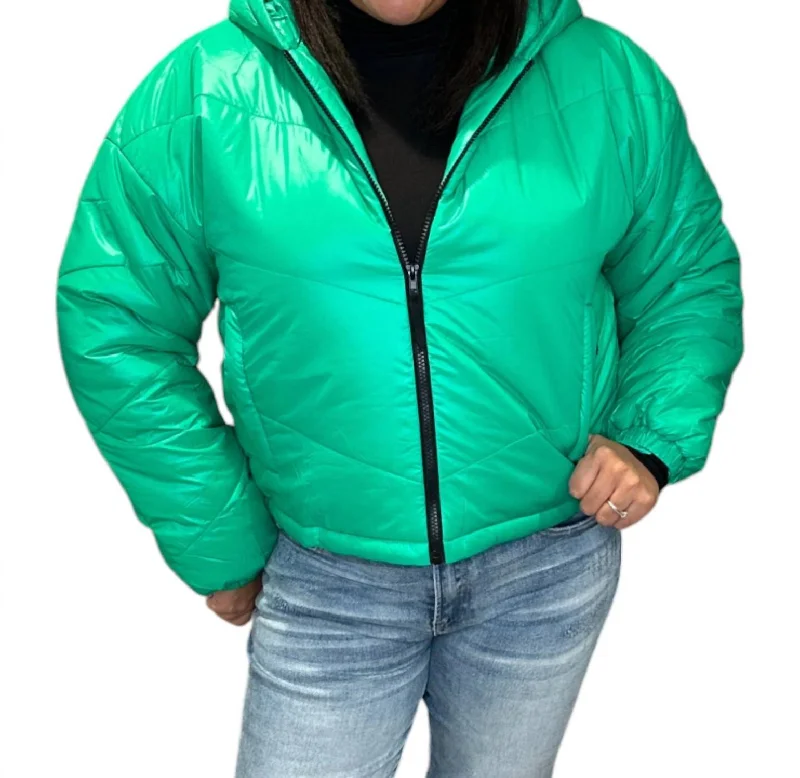 Chic Style Marsily Puffer Cropped Jacket In Electric Green