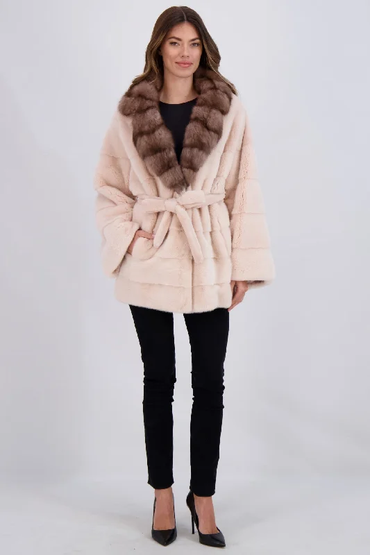 Trend Forward Threads For Her MINK JACKET WITH SABLE COLLAR, BELT