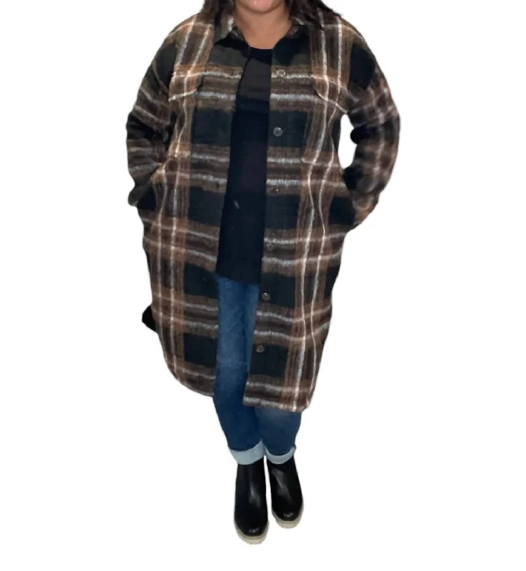 Seasonal Sale Plaid Button Up Jacket In Black/brown