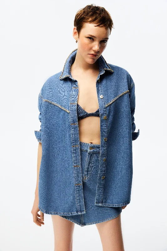 Grab Romantic Date - Night Styles Now Printed Jean Jacket