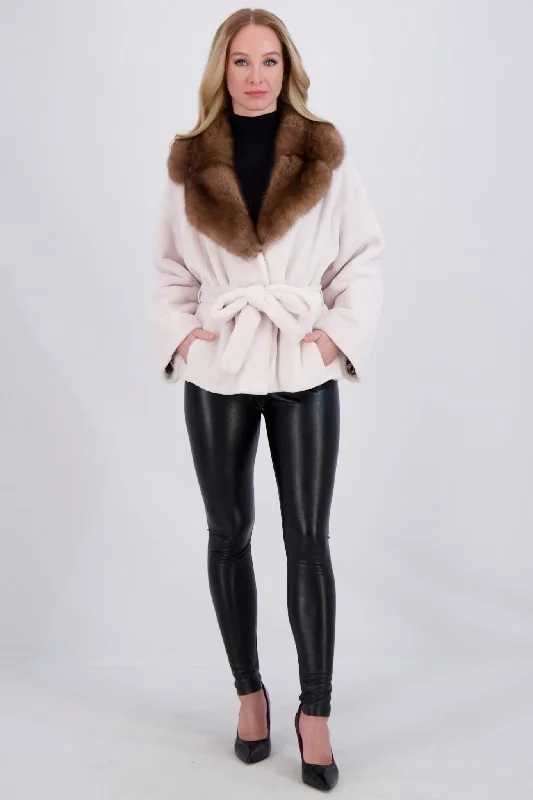 Versatile Wardrobe Essentials SHEARED MINK JACKET W/ SABLE & BELT