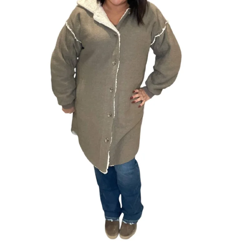 Seasonal Fashion Sherpa Lined Open Jacket In Olive