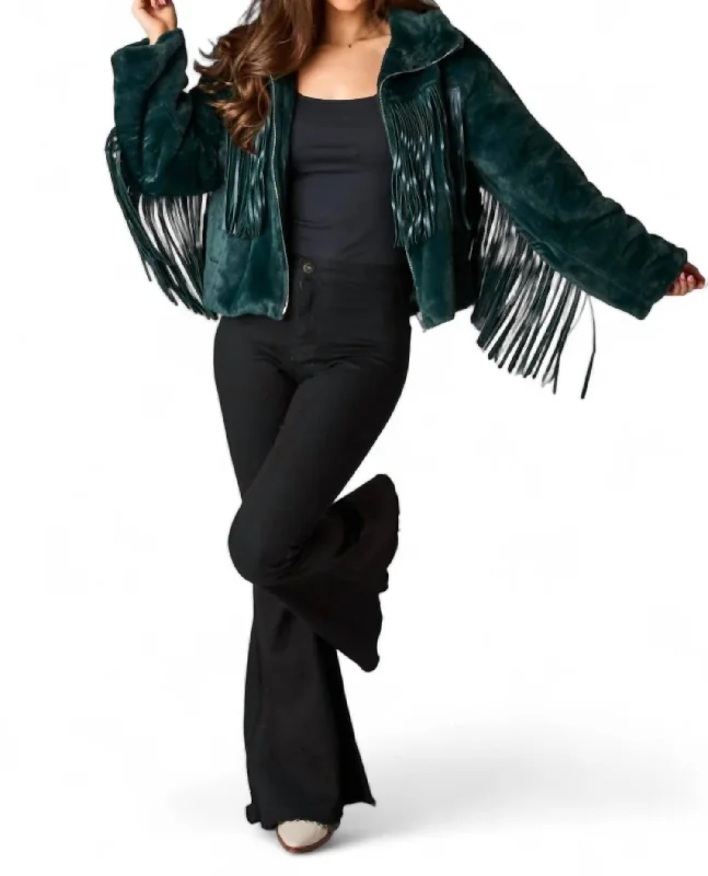 Special Offer Skylar Fringe Faux Fur Jacket In Jade